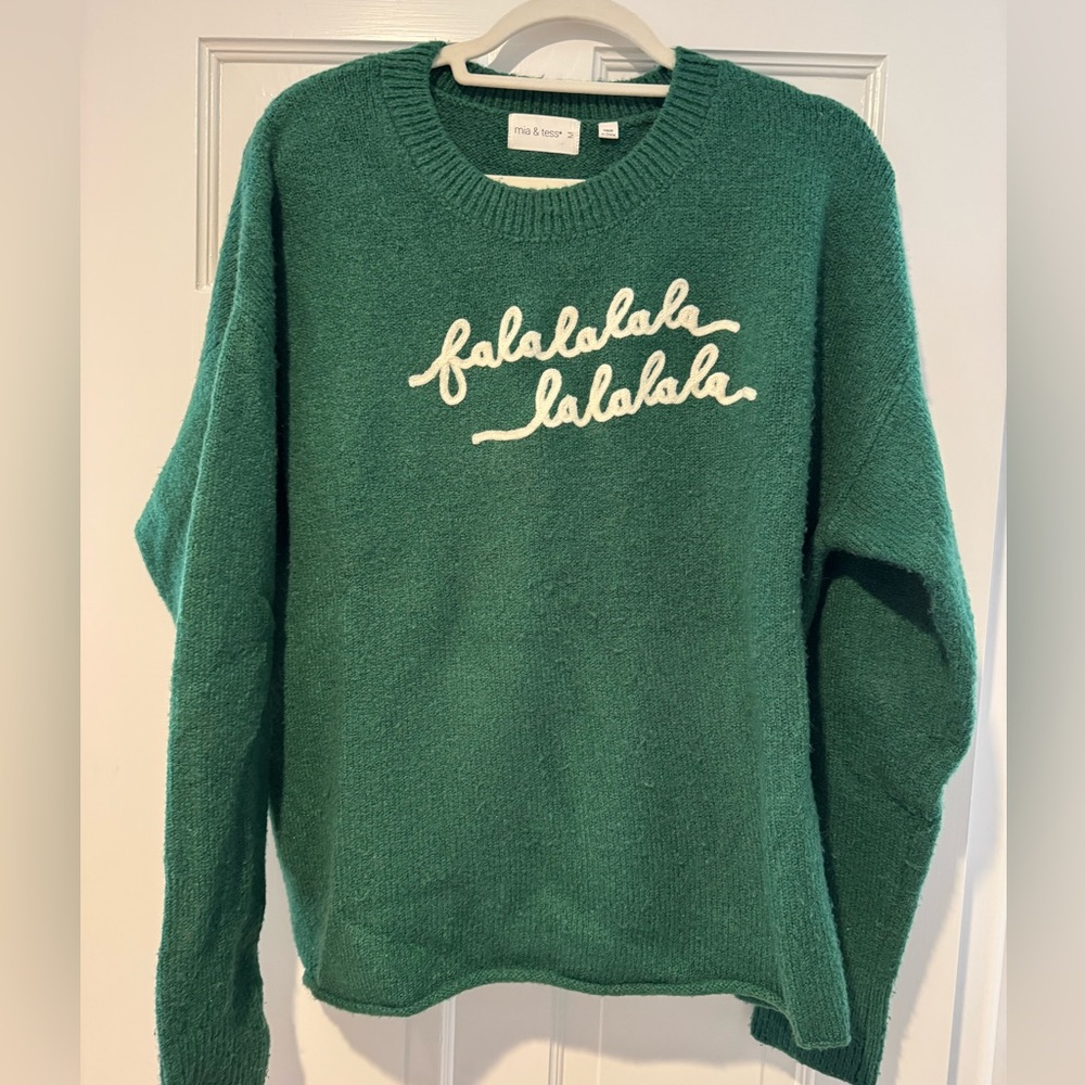 Green Crew Neck Sweater with Script